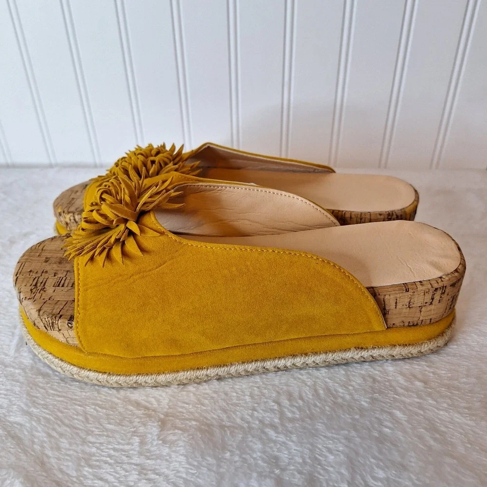 Womens Boutique Unbranded Slip On Espadrilles 42‎ US 11 Mustard Fringe Flower